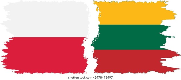 Lithuania and Poland grunge flags connection, vector