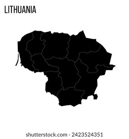 Lithuania political map of administrative divisions - counties. Blank black map and country name title.