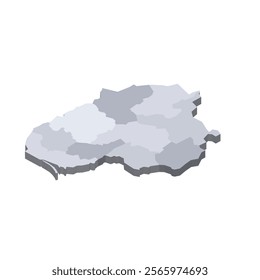 Lithuania political map of administrative divisions - counties. 3D isometric blank vector map in shades of grey.