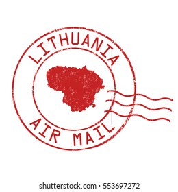 Lithuania post office, air mail, grunge rubber stamp on white background, vector illustration
