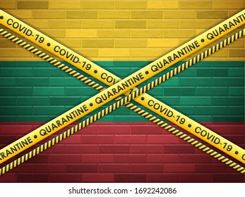 Lithuania in quarantine bricks wall background. Vector illustration.