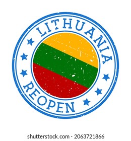 Lithuania Reopening Stamp. Round badge of the country with the flag of Lithuania. Reopening after lockdown sign. Vector illustration.