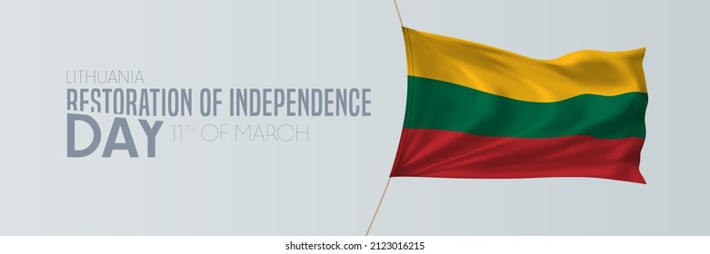 Lithuania restoration of independence day vector banner, greeting card. Bosnian wavy flag in 11th of March national patriotic holiday horizontal design
