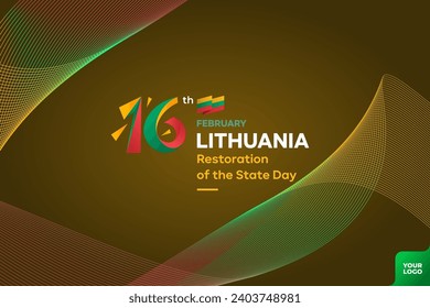 Lithuania restoration of the state day with flag background and 16th february logotype