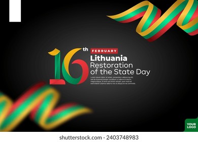 Restauración de Lituania del día del estado con antecedentes de bandera y logotipo del 16 de febrero