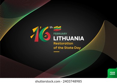 Lithuania restoration of the state day with flag background and 16th february logotype