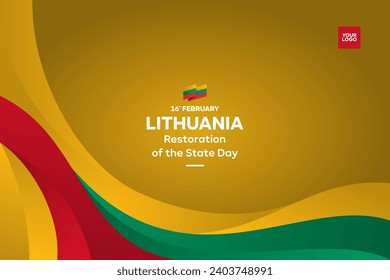 Lithuania restoration of the state day with flag background and 16th february logotype
