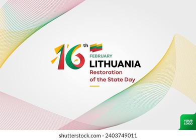 Lithuania restoration of the state day with flag background and 16th february logotype