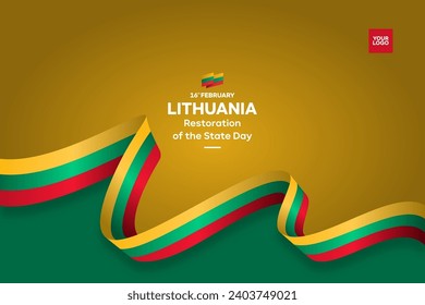 Lithuania restoration of the state day with flag background and 16th february logotype