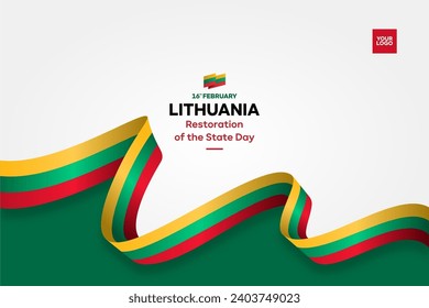 Restauración de Lituania del día del estado con antecedentes de bandera y logotipo del 16 de febrero