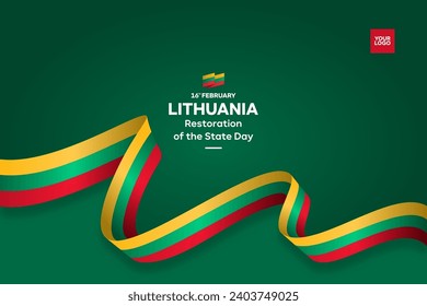 Lithuania restoration of the state day with flag background and 16th february logotype