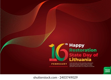 Lithuania restoration of the state day with flag background and 16th february logotype