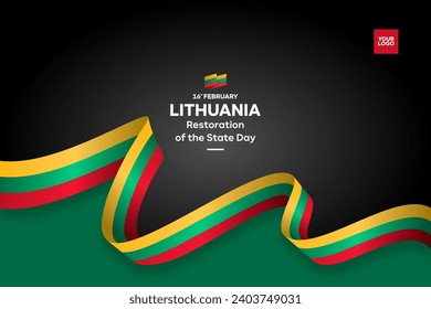 Restauración de Lituania del día del estado con antecedentes de bandera y logotipo del 16 de febrero