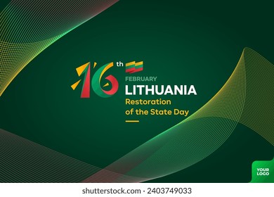 Restauración de Lituania del día del estado con antecedentes de bandera y logotipo del 16 de febrero