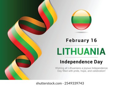 Lithuania ribbon flag. Bent waving ribbon in colors of the Lithuania national flag