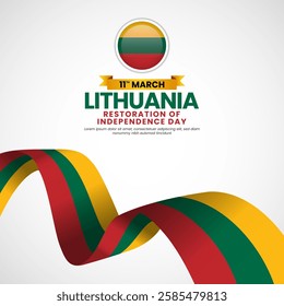 Lithuania ribbon flag square banner background for Restoration of Independence day