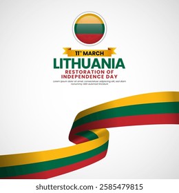 Lithuania ribbon flag square banner background for Restoration of Independence day