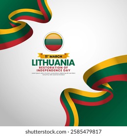 Lithuania ribbon flag square banner background for Restoration of Independence day