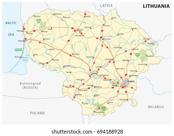 Lithuania road and national park map