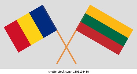 Lithuania and Romania. The Lithuanian and Romanian flags. Official colors. Correct proportion. Vector illustration