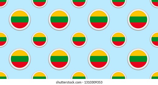 Lithuania round flag seamless pattern. Lithuanian background. Vector circle icons. Geometric symbols stickers. Texture for sports pages, games, travelling design elements. patriotic wallpaper