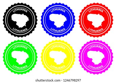 Lithuania - rubber stamp - vector, Lithuania map pattern - sticker - black, blue, green, yellow, purple and red