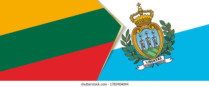 Lithuania and San Marino flags, two vector flags symbol of relationship or confrontation.