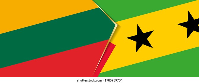 Lithuania and Sao Tome and Principe flags, two vector flags symbol of relationship or confrontation.