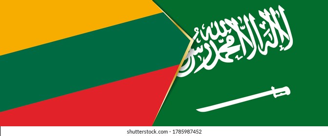 Banderas de Lituania y Arabia Saudita, dos banderas vectoriales símbolo de relación o enfrentamiento.
