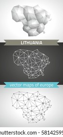 Lithuania. Set graphic vector maps of Lithuania, polygonal, grey, mosaic, triangle illustrations 