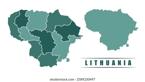 Lithuania simple flat political map with states border