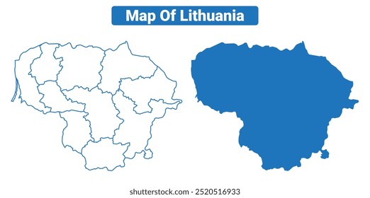 Lithuania simple vector map and outline style illustration set