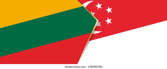 Lithuania and Singapore flags, two vector flags symbol of relationship or confrontation.