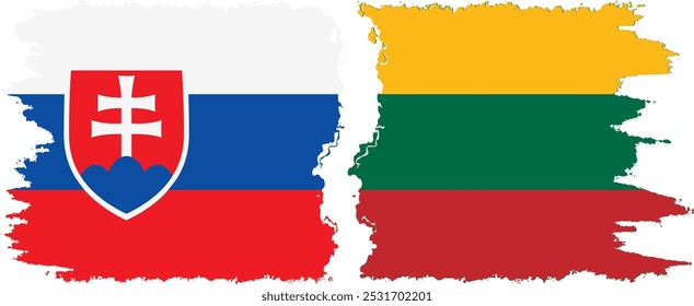 Conexión de banderas grunge de Lituania y Eslovaquia, Vector