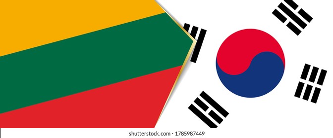 Lithuania and South Korea flags, two vector flags symbol of relationship or confrontation.