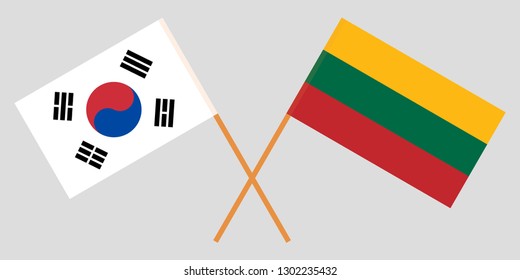 Lithuania and South Korea. The Lithuanian and Korean flags. Official colors. Correct proportion. Vector illustration