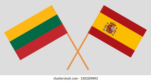 Lithuania and Spain. The Lithuanian and Spanish flags. Official colors. Correct proportion. Vector illustration