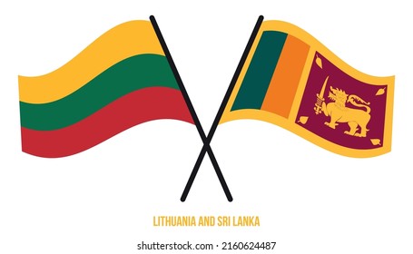 Lithuania and Sri Lanka Flags Crossed And Waving Flat Style. Official Proportion. Correct Colors.