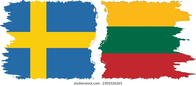 Lithuania and Sweden grunge flags connection, vector