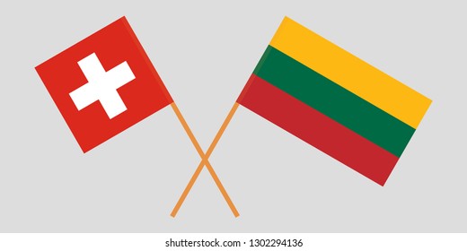 Lithuania and Switzerland. The Lithuanian and Swiss flags. Official colors. Correct proportion. Vector illustration