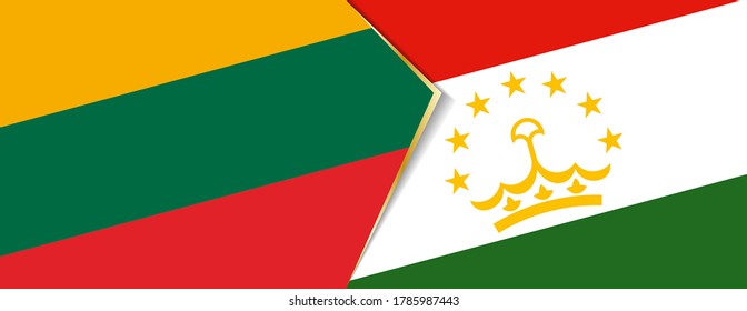 Lithuania and Tajikistan flags, two vector flags symbol of relationship or confrontation.