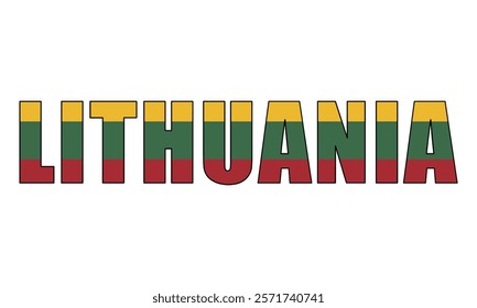 Lithuania text with national flag background