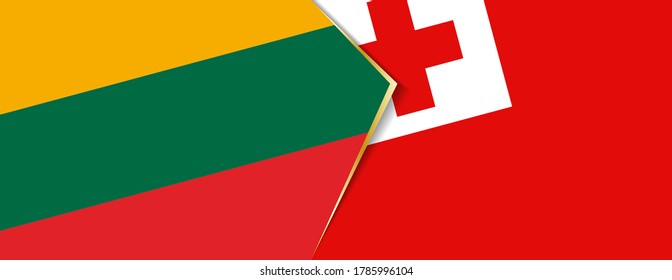 Lithuania and Tonga flags, two vector flags symbol of relationship or confrontation.