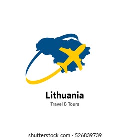 Lithuania Travel and Tours logo. Vector travel company logo design - Country map Leisure travel logo template. Tourism emblem, leisure center - vector illustration