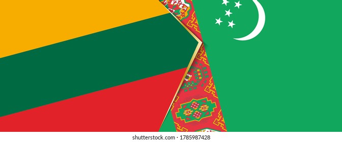 Lithuania and Turkmenistan flags, two vector flags symbol of relationship or confrontation.