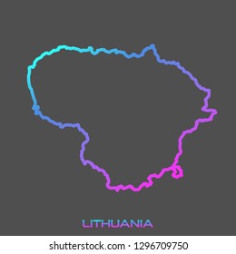 Lithuania turquoise pink fluid gradient outline map, stroke. Line style. Vector illustration