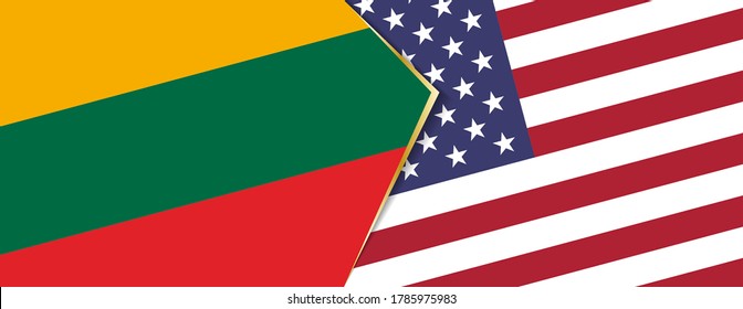 Lithuania and USA flags, two vector flags symbol of relationship or confrontation.