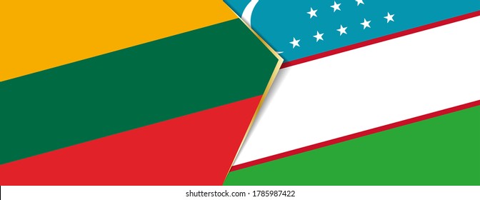 Lithuania and Uzbekistan flags, two vector flags symbol of relationship or confrontation.