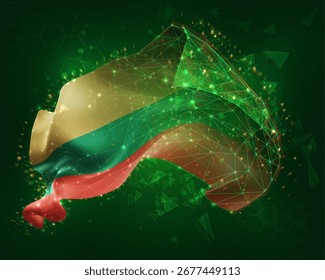Lithuania, vector 3d flag on green background