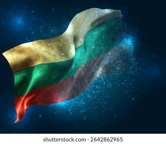 Lithuania, vector 3d flag virtual triangular polygons on a blue background